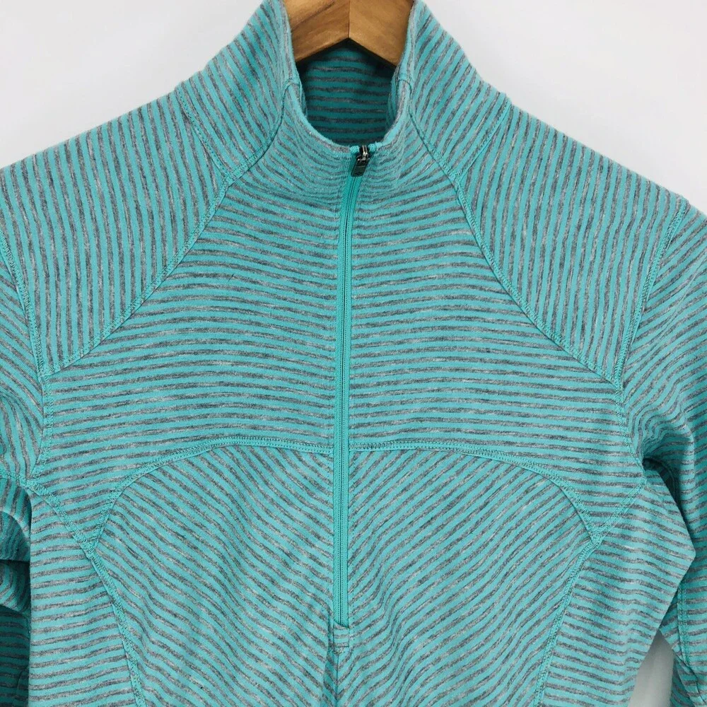 Columbia Blue/Grey Stripe 1/4 Zip Workout Pull Over Long Sleeve Jacket Size SM
